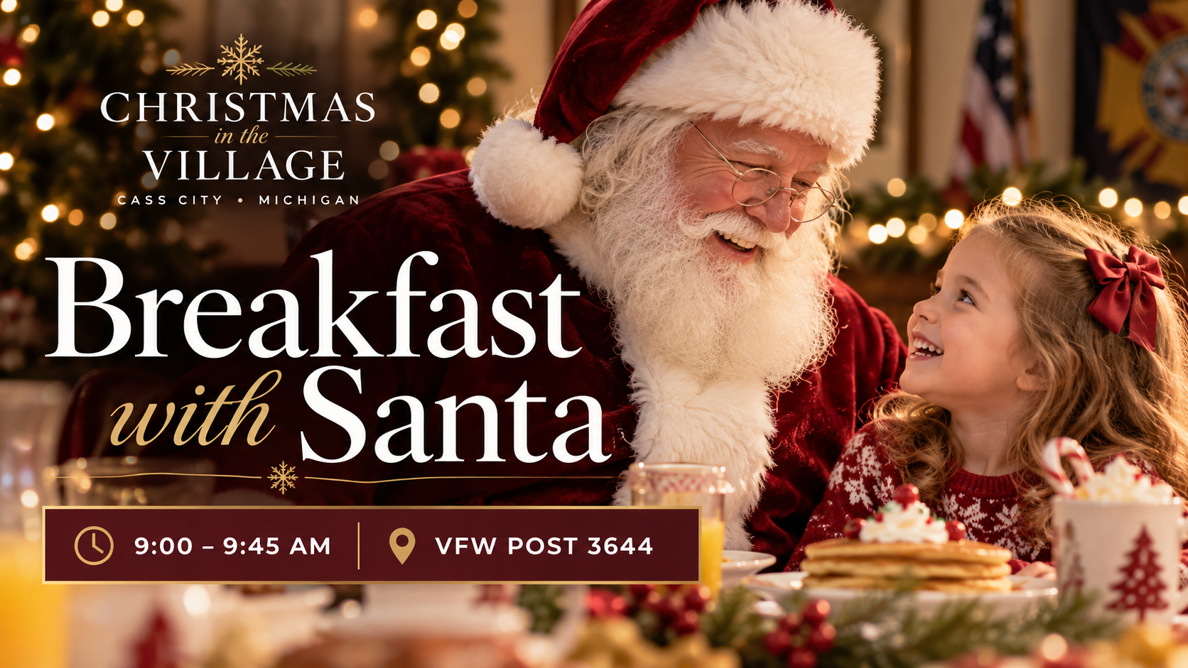 Michigan Christmas event Breakfast with Santa in Cass City at Christmas in the Village
